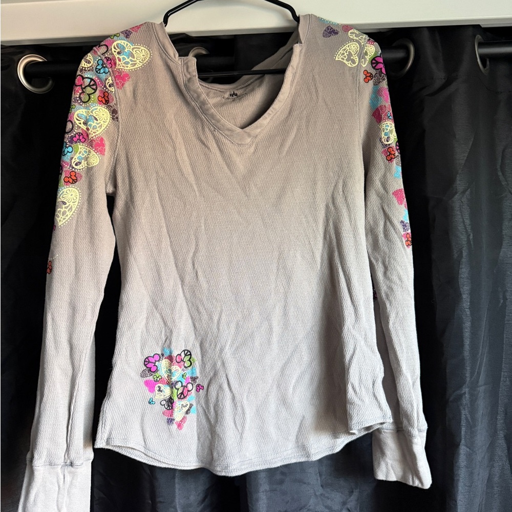 Gray Long Sleeve with Hearts and Mini Peace Signs